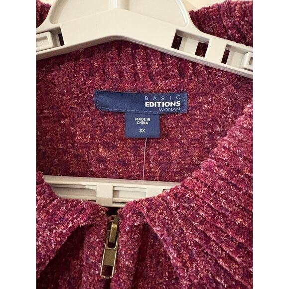 Basic Editions Chenille Zip-Up Sweater (3X) - Picture 3 of 8